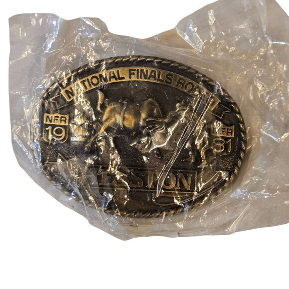 1981 NFR Belt Buckle Hesston NOS Bull Rider Clown Cowboy National Finals Rodeo - Picture 10 of 12